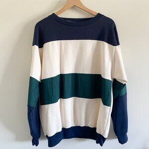 Men’s Rugby Shirt XL – Blue Green Striped Classic Preppy